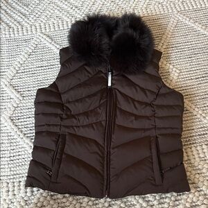 Stylish Wilsons Dark Brown Puffer Vest with Fox Fur Collar